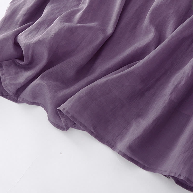 Buddha Stonesカジュアル アコーディオンプリーツ 無地 Vネック 半袖 コットン ミディドレス ポケット付き - image 10