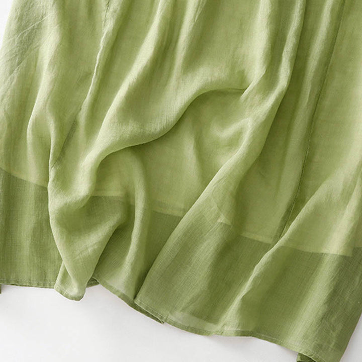 Buddha Stonesカジュアル アコーディオンプリーツ 無地 Vネック 半袖 コットン ミディドレス ポケット付き - image 18