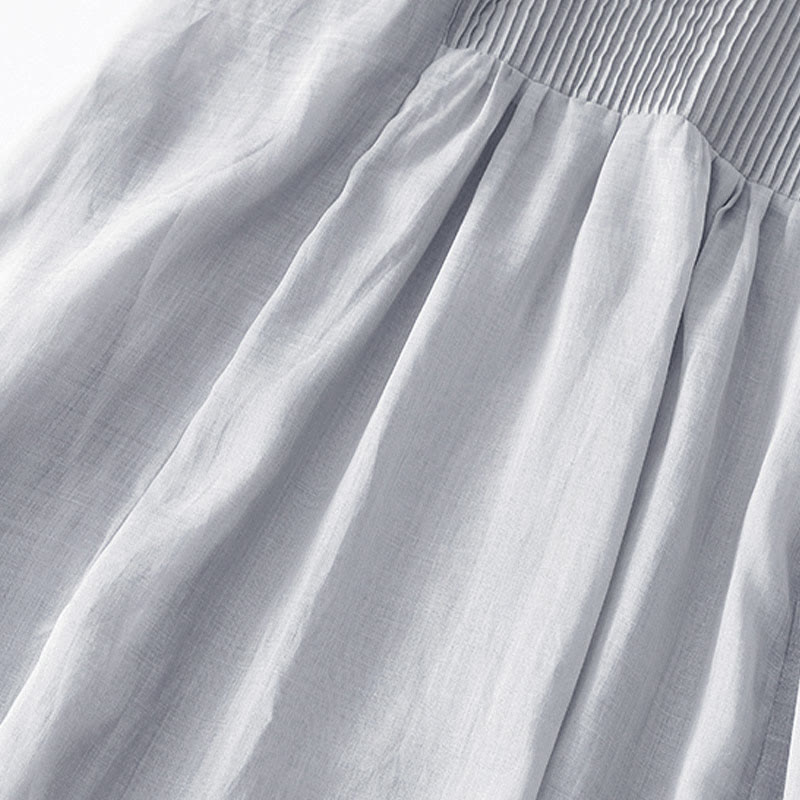 Buddha Stonesカジュアル アコーディオンプリーツ 無地 Vネック 半袖 コットン ミディドレス ポケット付き - image 26