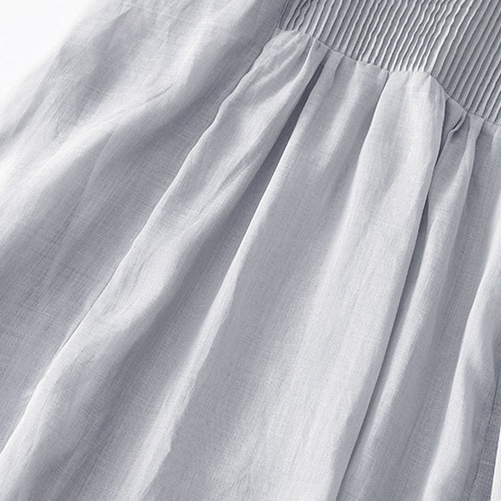 Buddha Stonesカジュアル アコーディオンプリーツ 無地 Vネック 半袖 コットン ミディドレス ポケット付き - image 26