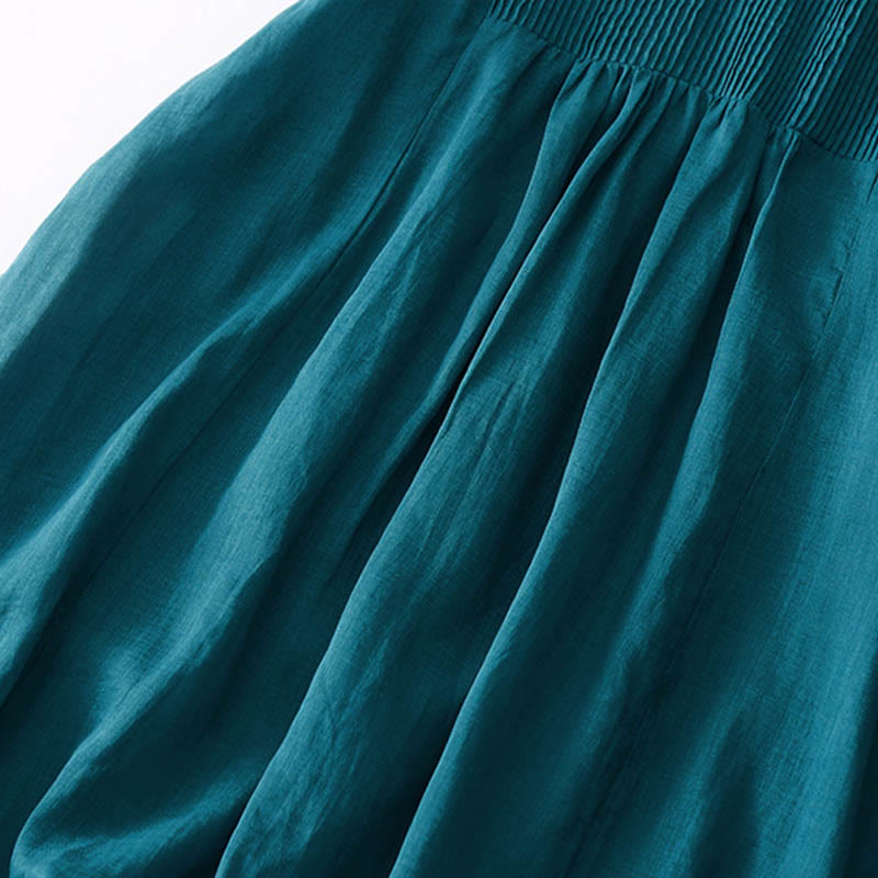 Buddha Stonesカジュアル アコーディオンプリーツ 無地 Vネック 半袖 コットン ミディドレス ポケット付き - image 42