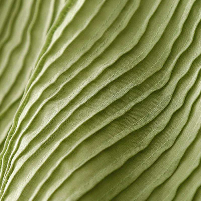 Buddha Stonesカジュアル アコーディオンプリーツ 無地 Vネック 半袖 コットン ミディドレス ポケット付き - image 15