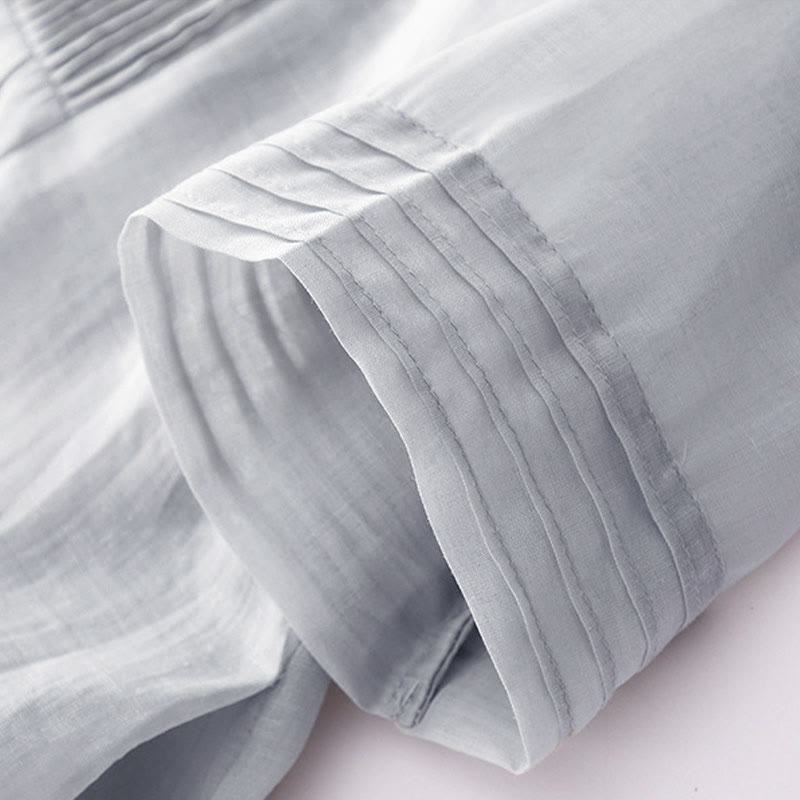 Buddha Stonesカジュアル アコーディオンプリーツ 無地 Vネック 半袖 コットン ミディドレス ポケット付き - image 27