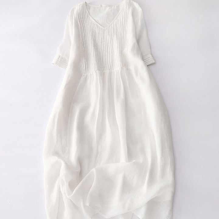 Buddha Stonesカジュアル アコーディオンプリーツ 無地 Vネック 半袖 コットン ミディドレス ポケット付き - 雪 - US14、 UK/AU18、 EU46 (2XL) - image 45