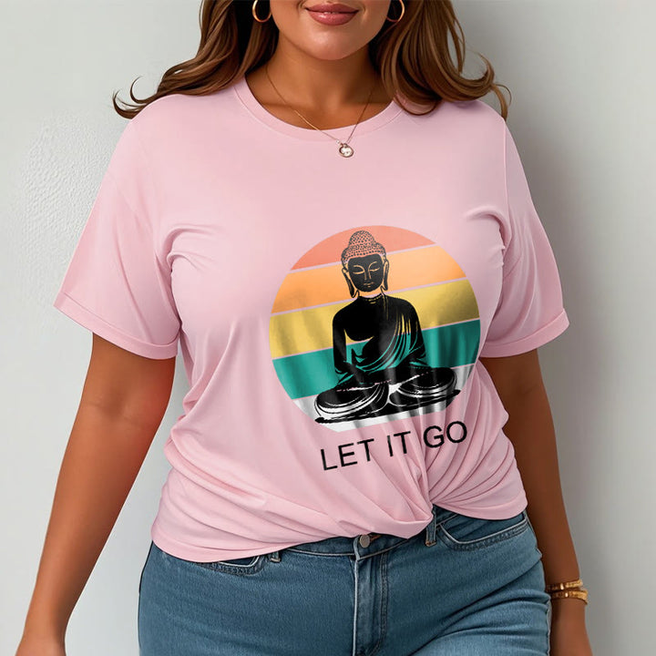 Buddha Stonesカジュアル カラフル ストライプ背景 瞑想する仏陀柄 コットンTシャツ - image 14