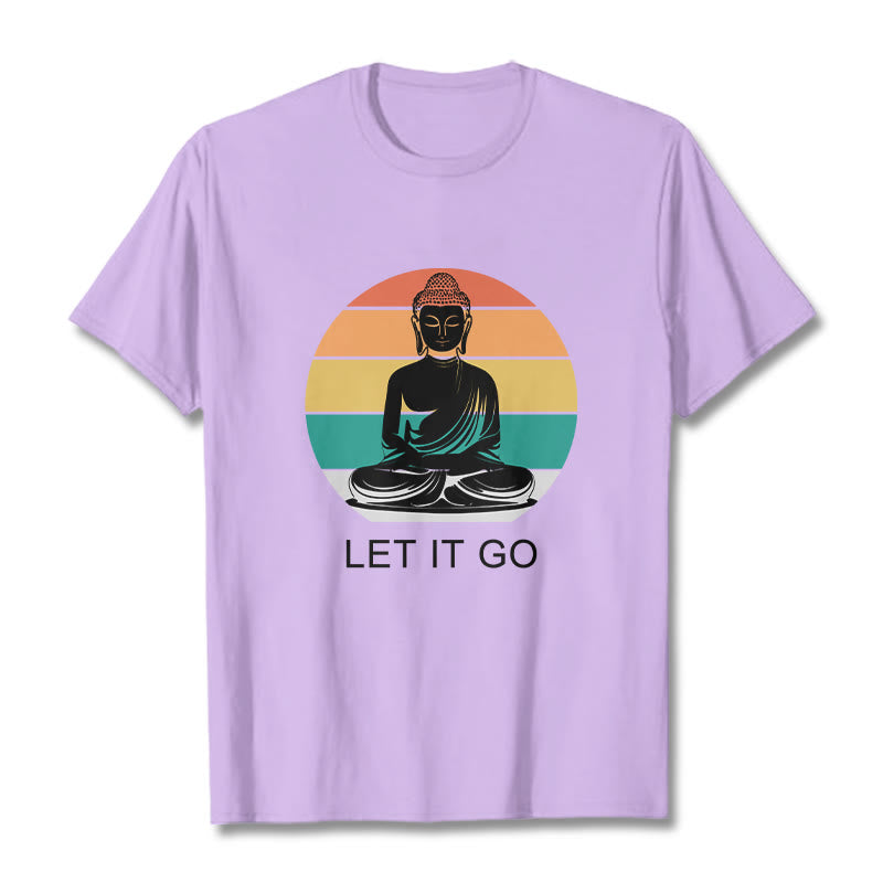 Buddha Stonesカジュアル カラフル ストライプ背景 瞑想する仏陀柄 コットンTシャツ - 梅 - 2XL - image 17