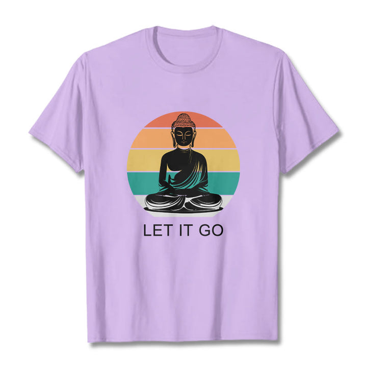 Buddha Stonesカジュアル カラフル ストライプ背景 瞑想する仏陀柄 コットンTシャツ - 梅 - 2XL - image 17