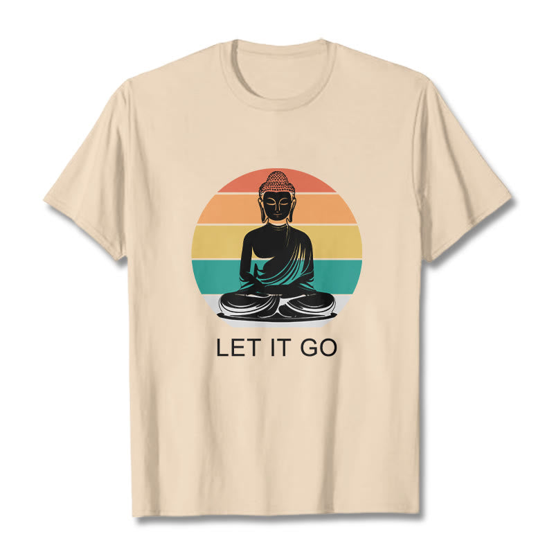 Buddha Stonesカジュアル カラフル ストライプ背景 瞑想する仏陀柄 コットンTシャツ - ビスク - 2XL - image 11