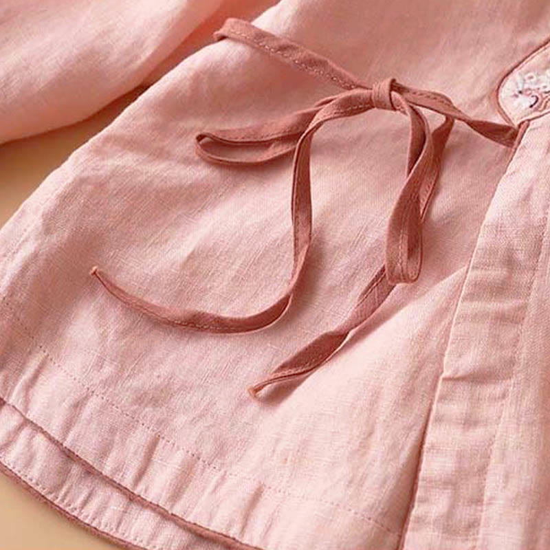 Buddha Stonesカジュアル 刺繍 花 斜め襟 ストラップ 長袖 コットン レディース シャツ - image 5