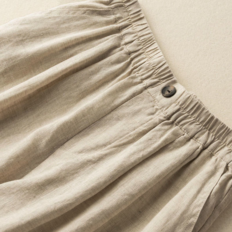 Buddha Stones夏 カジュアル 無地 ジッパーボタン コットンリネン レディース ショートパンツ ポケット付き - image 8