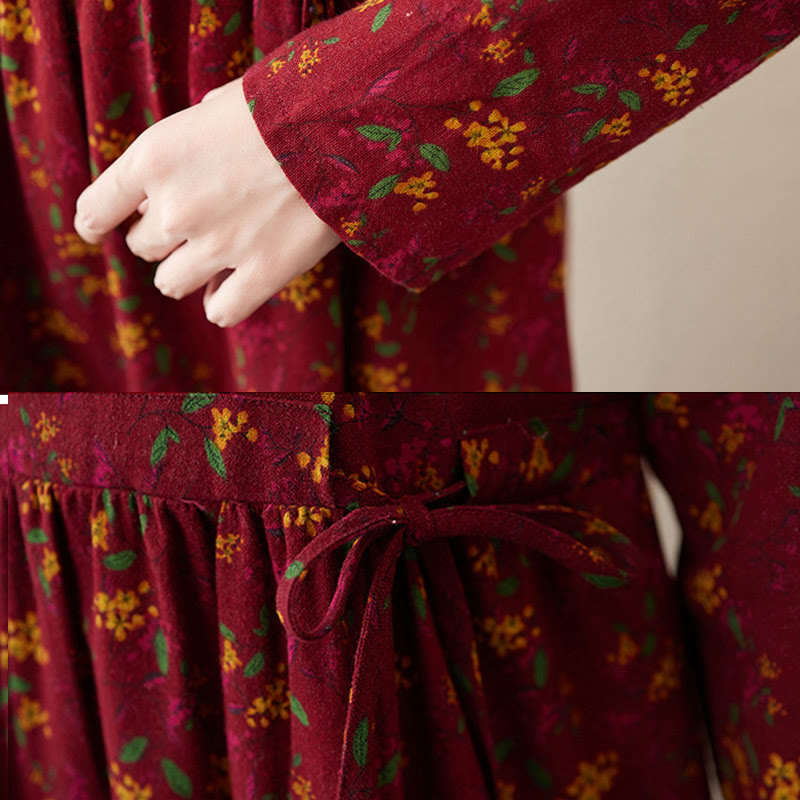 Buddha Stonesエスニックプリント花柄長袖ボタンデザインコットンリネンミディドレスポケット付き - image 18