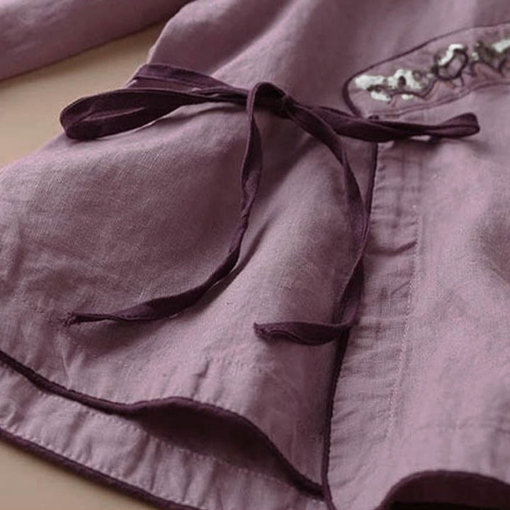 Buddha Stonesカジュアル 刺繍 花 斜め襟 ストラップ 長袖 コットン レディース シャツ - image 9