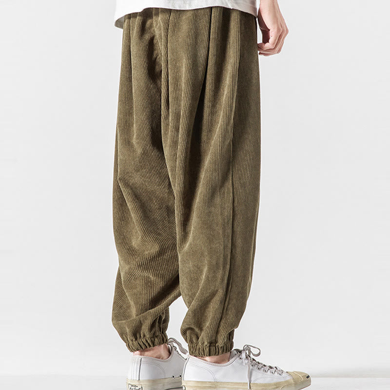 Buddha Stonesカジュアル ピュアカラー メンズ ドローストリング コーデュロイ ハーレム アンクル丈 パンツ ポケット付き - image 23