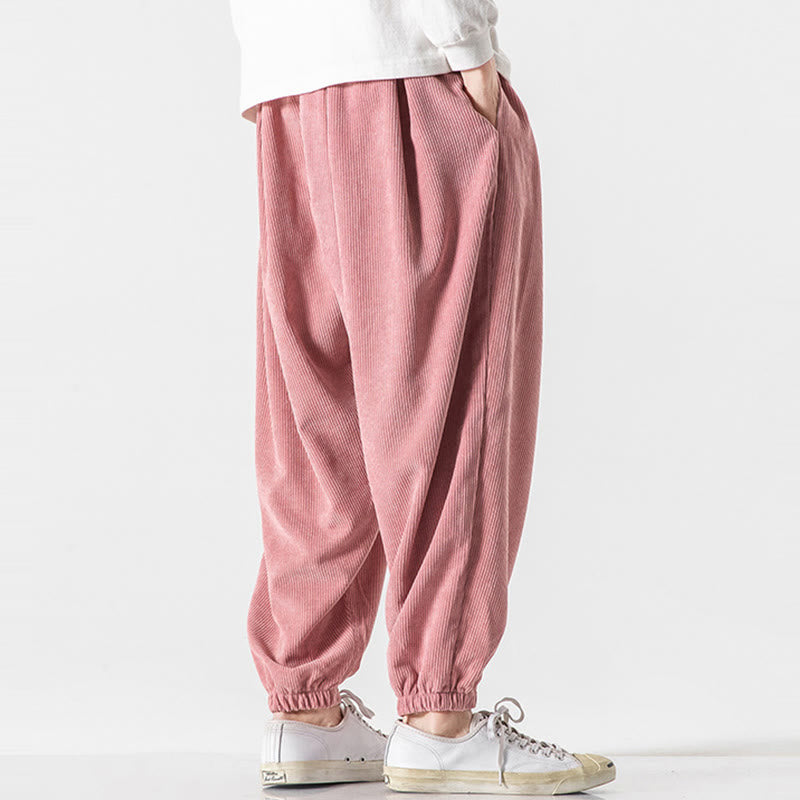 Buddha Stonesカジュアル ピュアカラー メンズ ドローストリング コーデュロイ ハーレム アンクル丈 パンツ ポケット付き - image 31