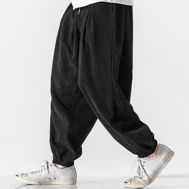 Buddha Stonesカジュアル ピュアカラー メンズ ドローストリング コーデュロイ ハーレム アンクル丈 パンツ ポケット付き - image 12