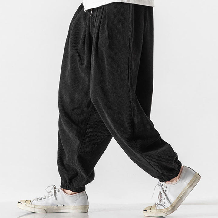 Buddha Stonesカジュアル ピュアカラー メンズ ドローストリング コーデュロイ ハーレム アンクル丈 パンツ ポケット付き - image 12