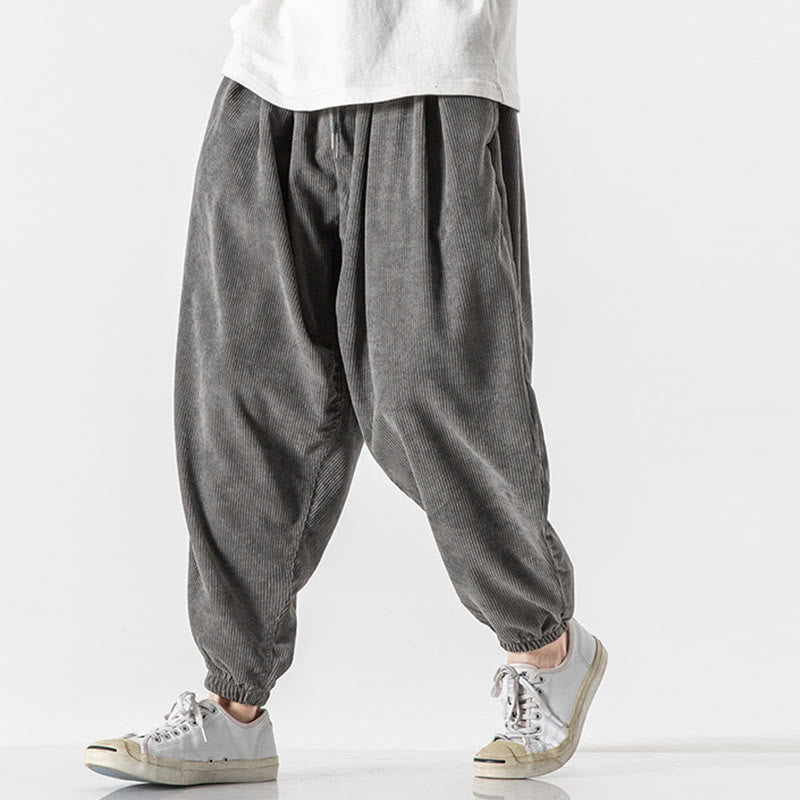 Buddha Stonesカジュアル ピュアカラー メンズ ドローストリング コーデュロイ ハーレム アンクル丈 パンツ ポケット付き - image 5