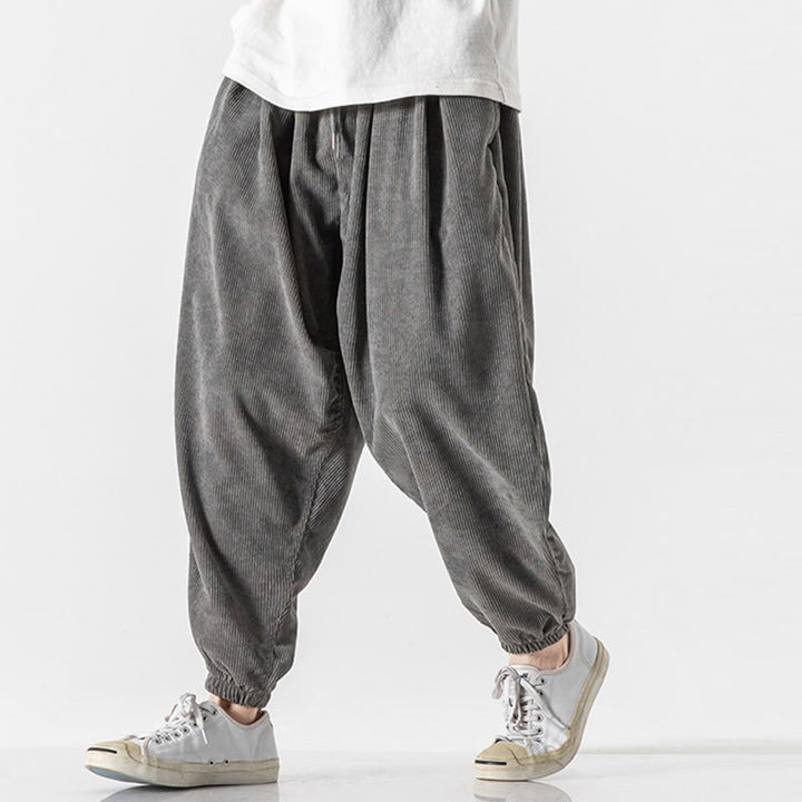 Buddha Stonesカジュアル ピュアカラー メンズ ドローストリング コーデュロイ ハーレム アンクル丈 パンツ ポケット付き - image 5