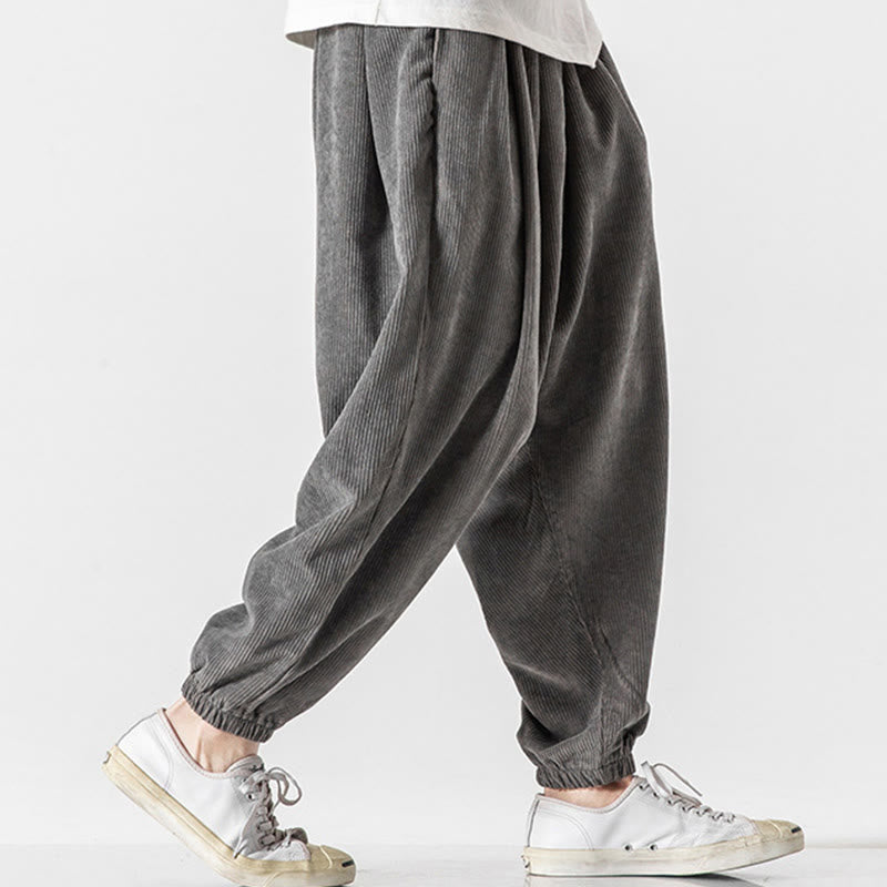 Buddha Stonesカジュアル ピュアカラー メンズ ドローストリング コーデュロイ ハーレム アンクル丈 パンツ ポケット付き - image 6