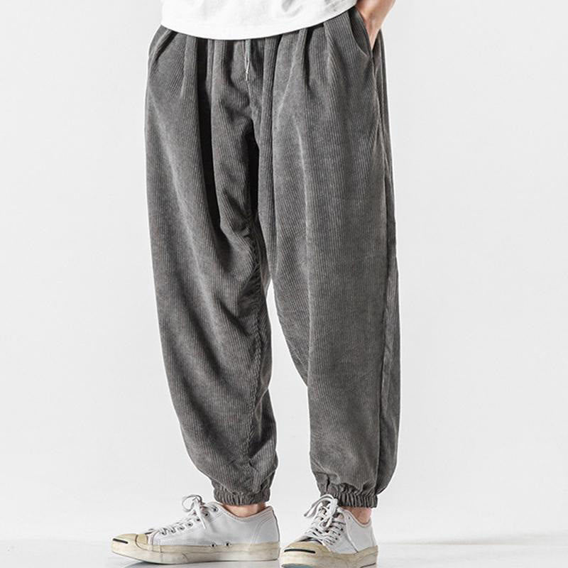 Buddha Stonesカジュアル ピュアカラー メンズ ドローストリング コーデュロイ ハーレム アンクル丈 パンツ ポケット付き - image 4