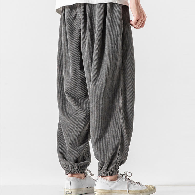 Buddha Stonesカジュアル ピュアカラー メンズ ドローストリング コーデュロイ ハーレム アンクル丈 パンツ ポケット付き - image 7
