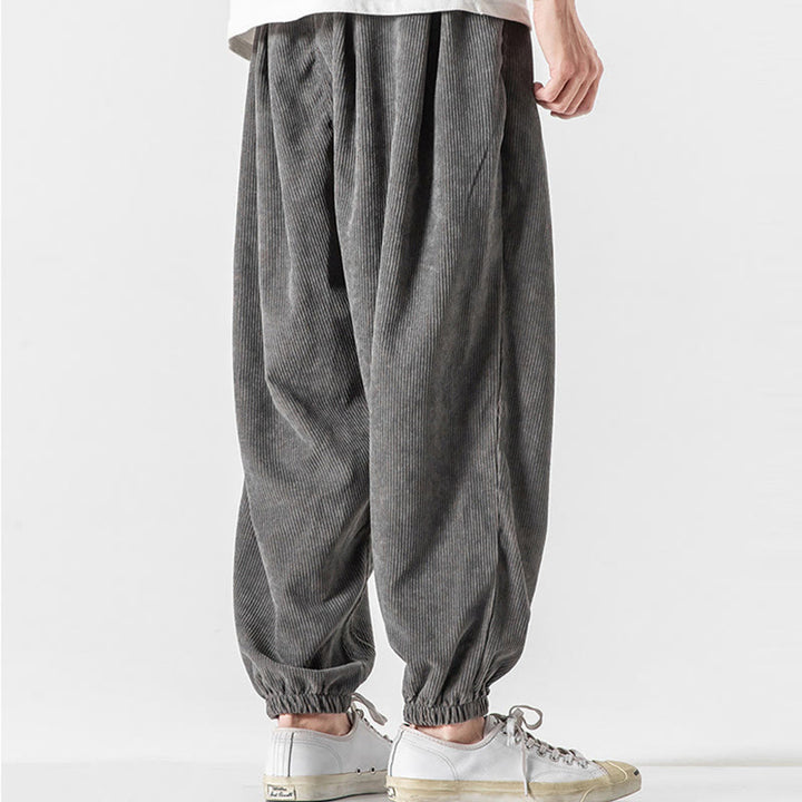 Buddha Stonesカジュアル ピュアカラー メンズ ドローストリング コーデュロイ ハーレム アンクル丈 パンツ ポケット付き - image 7