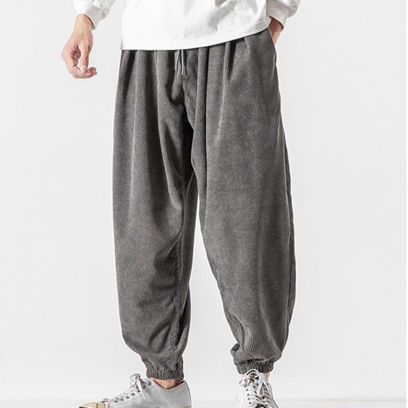 Buddha Stonesカジュアル ピュアカラー メンズ ドローストリング コーデュロイ ハーレム アンクル丈 パンツ ポケット付き - image 3