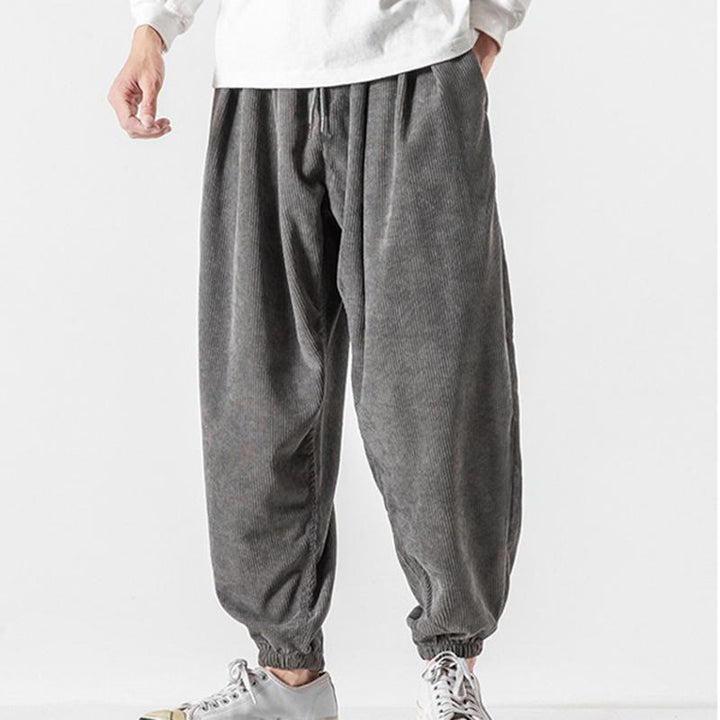 Buddha Stonesカジュアル ピュアカラー メンズ ドローストリング コーデュロイ ハーレム アンクル丈 パンツ ポケット付き - image 3