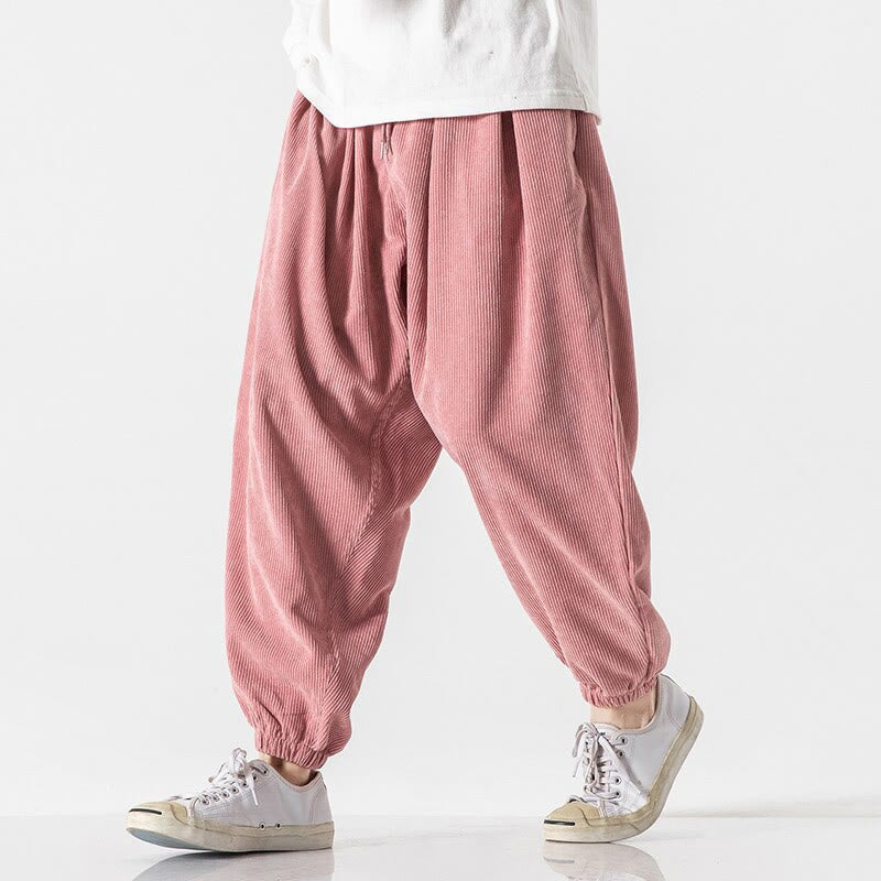 Buddha Stonesカジュアル ピュアカラー メンズ ドローストリング コーデュロイ ハーレム アンクル丈 パンツ ポケット付き - image 28