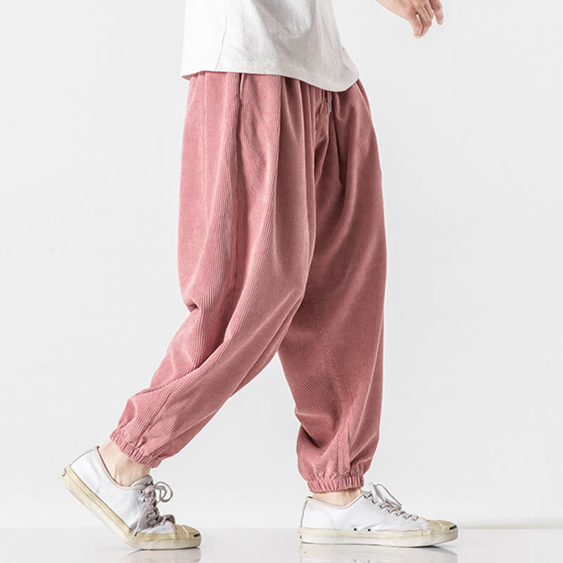 Buddha Stonesカジュアル ピュアカラー メンズ ドローストリング コーデュロイ ハーレム アンクル丈 パンツ ポケット付き - image 30