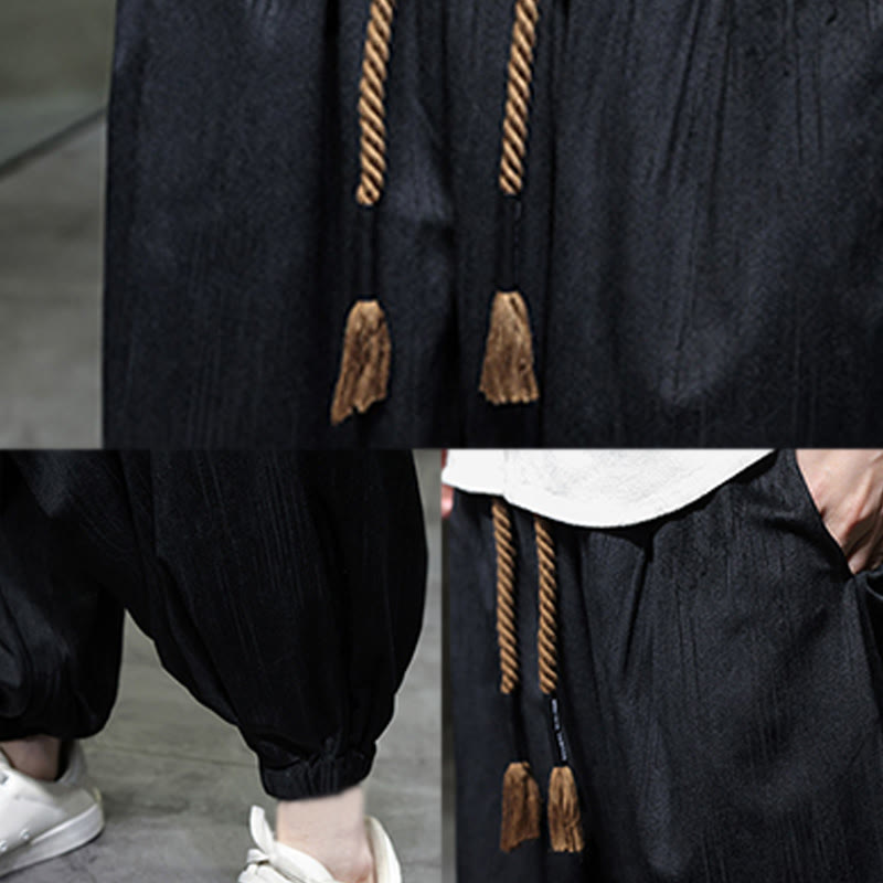 Buddha Stonesカジュアル デイリー ピュアカラー ドローストリングデザイン メンズ ハーレムパンツ ポケット付き - image 10