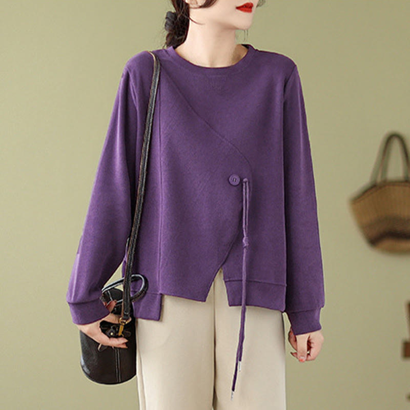 Buddha Stones秋 プレーンボタン クルーネック コットン プルオーバー レディース スウェットシャツ  - image 14