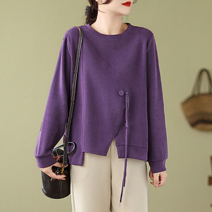 Buddha Stones秋 プレーンボタン クルーネック コットン プルオーバー レディース スウェットシャツ  - image 14