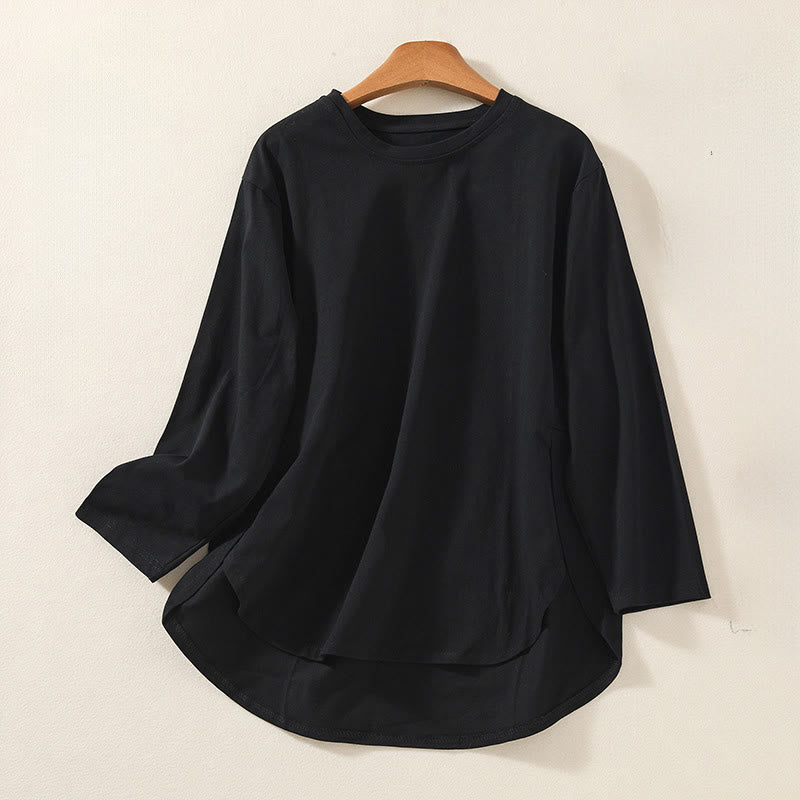 Buddha Stonesカジュアル ピュア イレギュラーヘム コットンリネン レディース ロングスリーブ Tシャツ - 黒 - US14、 UK/AU18、 EU46 (2XL) - image 8