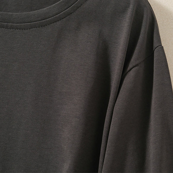 Buddha Stonesカジュアル ピュア イレギュラーヘム コットンリネン レディース ロングスリーブ Tシャツ - image 16