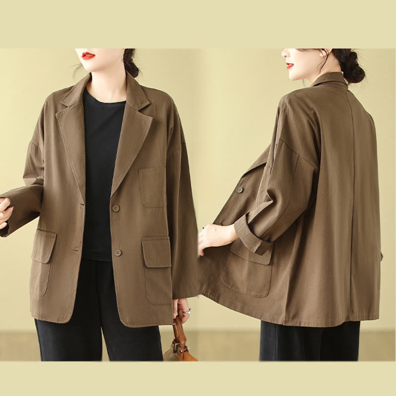 Buddha Stones無地 レディース コットン スーツジャケット ポケット付き - image 5