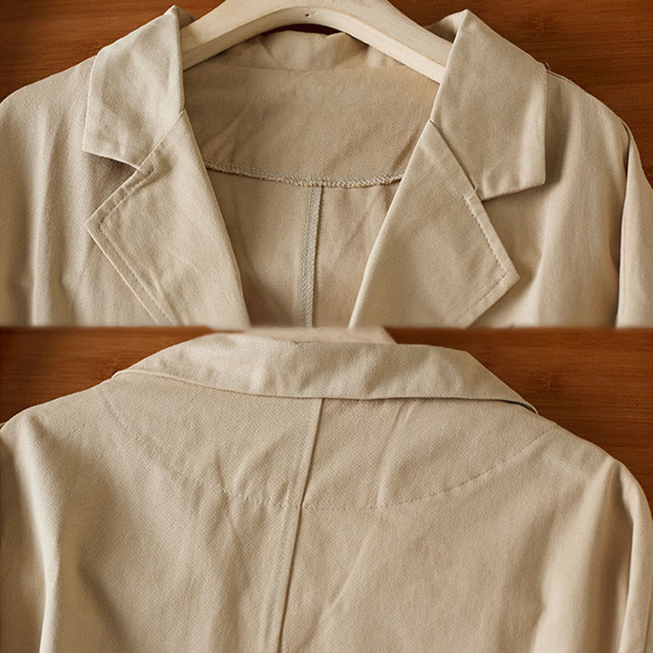 Buddha Stones無地ボタン レディース コットンスーツジャケット ポケット付き - image 3