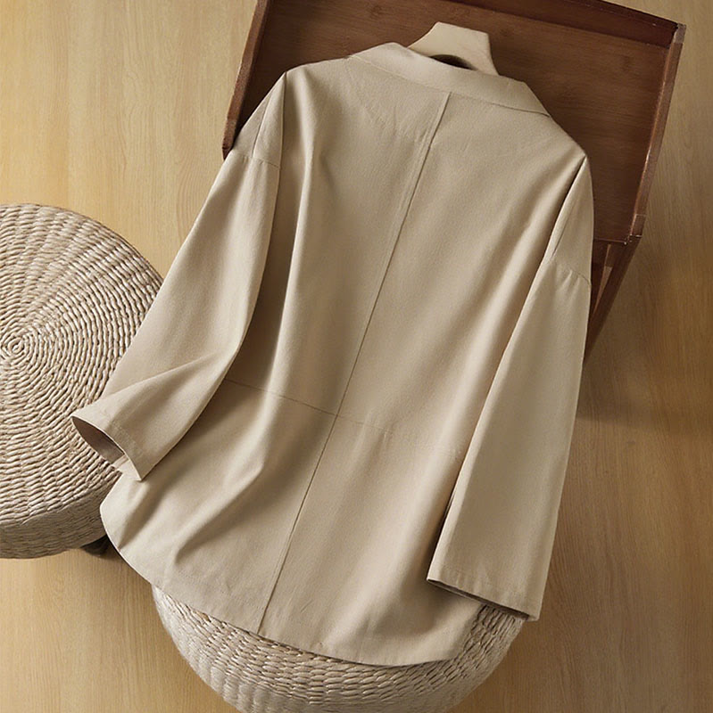 Buddha Stones無地ボタン レディース コットンスーツジャケット ポケット付き - image 2