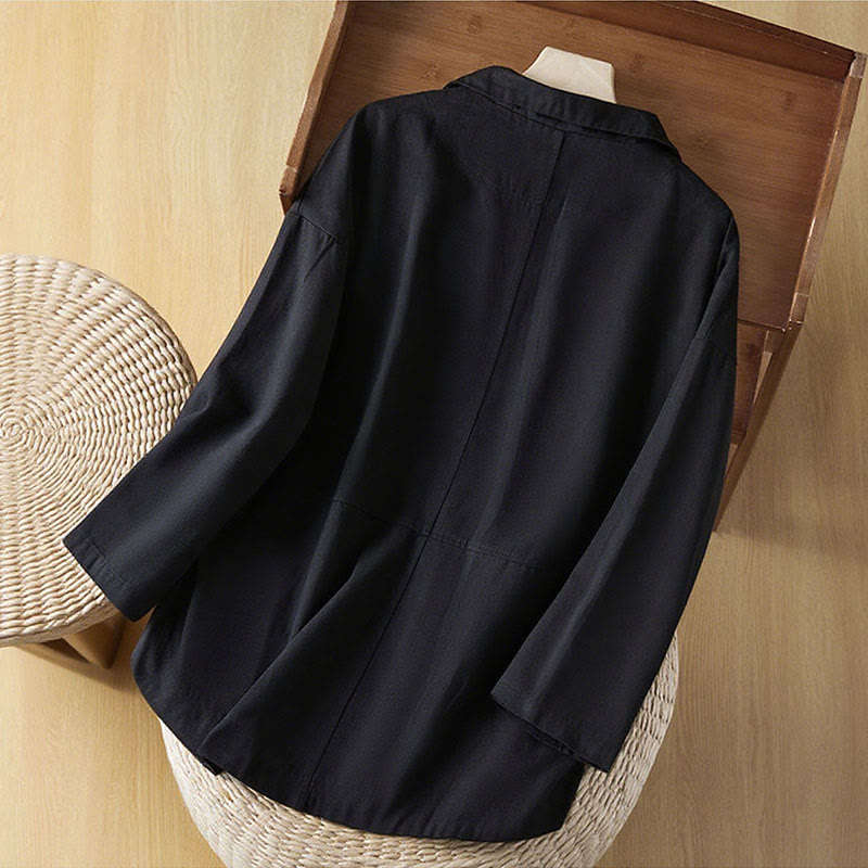 Buddha Stones無地ボタン レディース コットンスーツジャケット ポケット付き - image 10