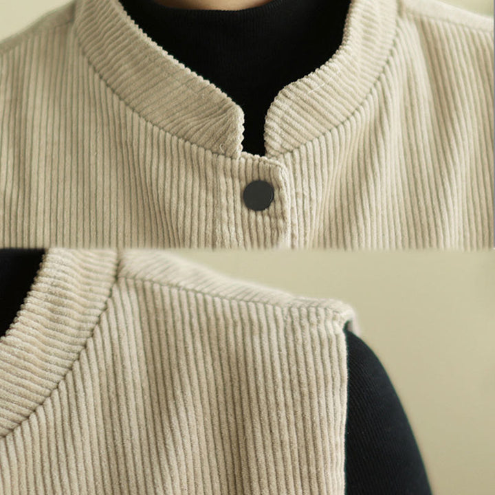 Buddha Stones無地ノースリーブレディースコットンベストコーデュロイウエストコートポケット付き - image 7