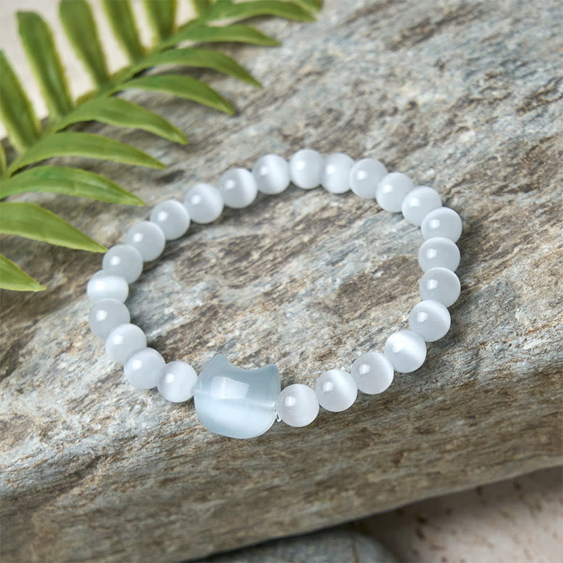 Buddha Stones愛らしい猫の頭 ピンクキャッツアイ ホワイトキャッツアイ スピリチュアルビーズブレスレット - image 10