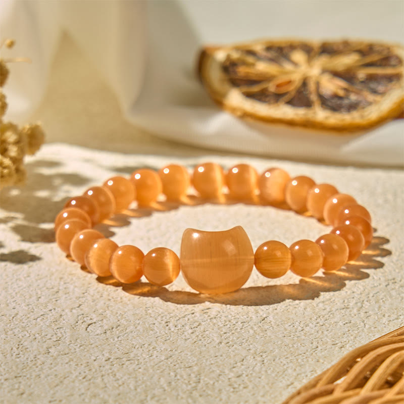 Buddha Stones愛らしい猫の頭 ピンクキャッツアイ ホワイトキャッツアイ スピリチュアルビーズブレスレット - image 17