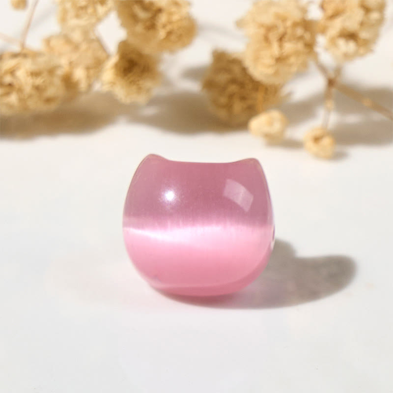 Buddha Stones愛らしい猫の頭 ピンクキャッツアイ ホワイトキャッツアイ スピリチュアルビーズブレスレット - image 5