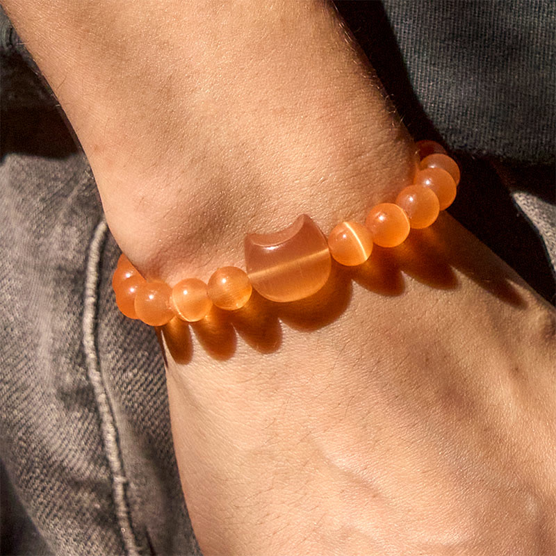 Buddha Stones愛らしい猫の頭 ピンクキャッツアイ ホワイトキャッツアイ スピリチュアルビーズブレスレット - image 20