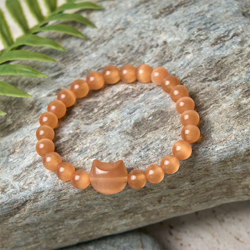 Buddha Stones愛らしい猫の頭 ピンクキャッツアイ ホワイトキャッツアイ スピリチュアルビーズブレスレット - image 19