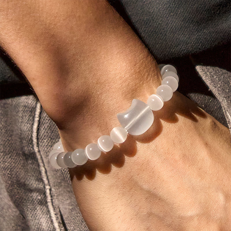 Buddha Stones愛らしい猫の頭 ピンクキャッツアイ ホワイトキャッツアイ スピリチュアルビーズブレスレット - image 12