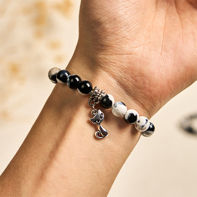 Buddha Stonesの黒と白の猫のファイヤーアゲートビーズラブブレスレット - image 4