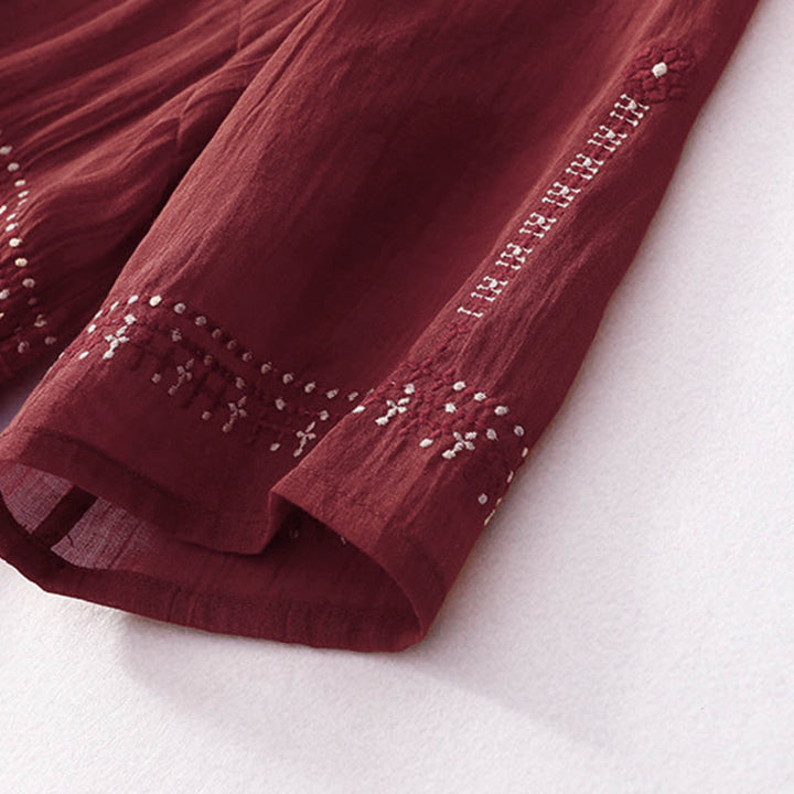 Buddha Stones無地刺繍半袖コットンミディドレス - image 23