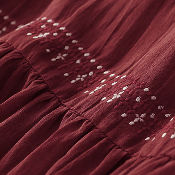 Buddha Stones無地刺繍半袖コットンミディドレス - image 24