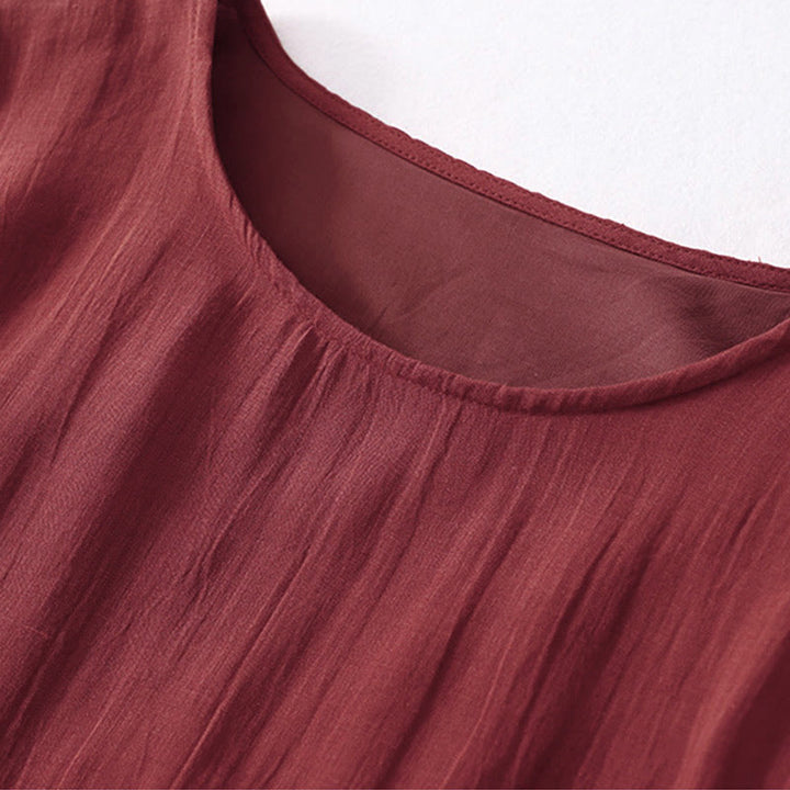 Buddha Stones無地刺繍半袖コットンミディドレス - image 19